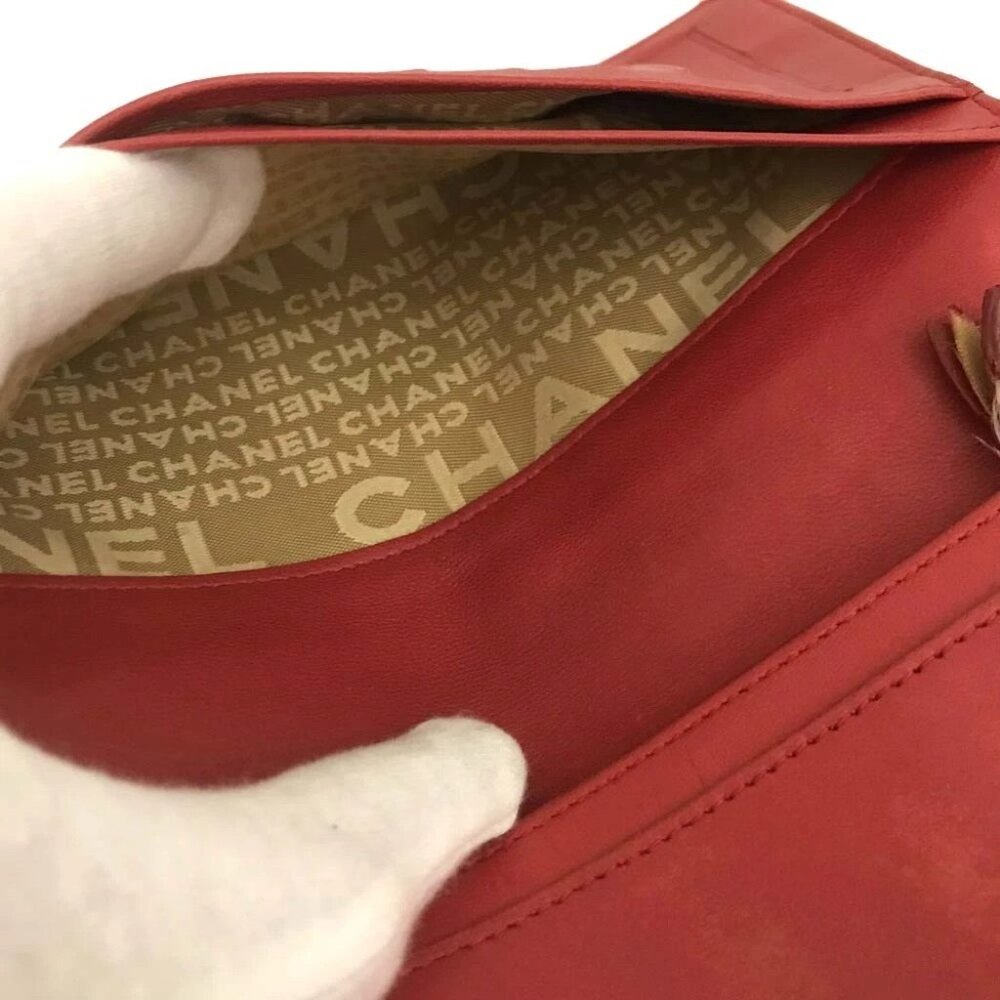 EGA CHANEL Icon CC Logo Leather Long Bifold Wallet Purse Red/9BL1644 - Picture 8 of 8